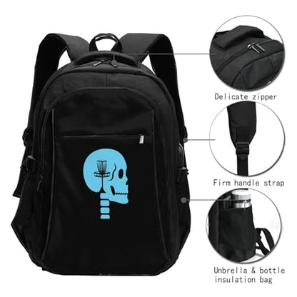 Disc Golf On The Mind Travel Backpack, Extra Large 50L Laptop Backpacks for Men Women, College Backpacks Work Bag with USB Charging Port Fits 17 Inch Computer, Black