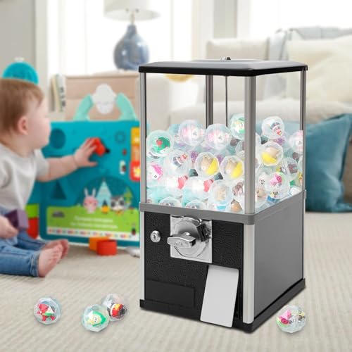 Gachapon Machine, 21 Inch Height PS Bouncy Balls Dispenser, Commercial Candy Bubble Gum Vending Machine with Clear Design Hold 180 Capsule Toys for Game Stores,Retail Stores,Gumball Bank, Home