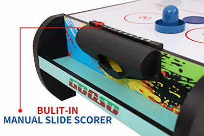 Air Hockey Table for Kids | Tabletop Air Hockey for Children, Girls, Boys, Teens with Air Hockey Pucks and Paddles, Electronic Fans - color: Green/Black
