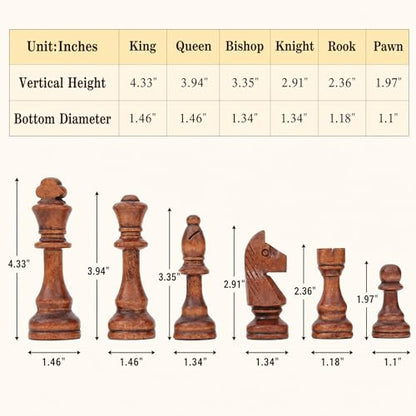 LuckyWish Large Wood Chess Pieces,4.3 Inch King,Chess Pieces Only, No Board (4.3 Inch King)