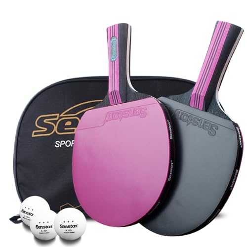 Senston 5-Ply Ping Pong Paddles Set – Premium Wood Table Tennis (Set of 2) with 3 Balls & Portable Carry Case – High-Control 2mm Sponge & Ergonomic Non-Slip Grip for Beginners & Family Play - color: Purple