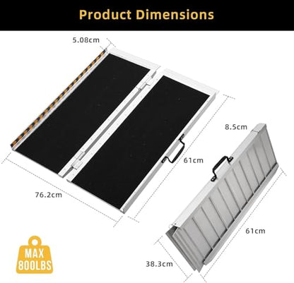 2 Feet Portable Wheelchair Ramp 600LBS Capacity Non-Skid Aluminum Handicap Ramps,Seamless Folding Threshold Ramp Wheel Chair Ramp for Doorways - size: 2Ft