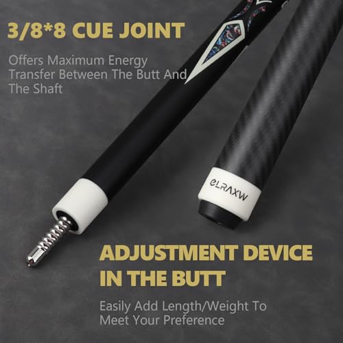 Carbon Fiber Pool Cue Stick, Low Deflection Pool Stick for Adults Professional Billiard Cue Stick, Full Carbon Pro Taper Shaft with Carbon Fiber Wrapped Butt, 12.5mm Tip 19oz, 58"