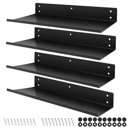 Heavy Duty Pegboard Steel Shelves,Can Be Used for Walls or Pegboards,Floating Steel Shelves for Wall,Pegboard Shelf,Suitable for Bathroom,Bedroom,Kitchen and Garage,16 x 7 inch(4 Packs Black)