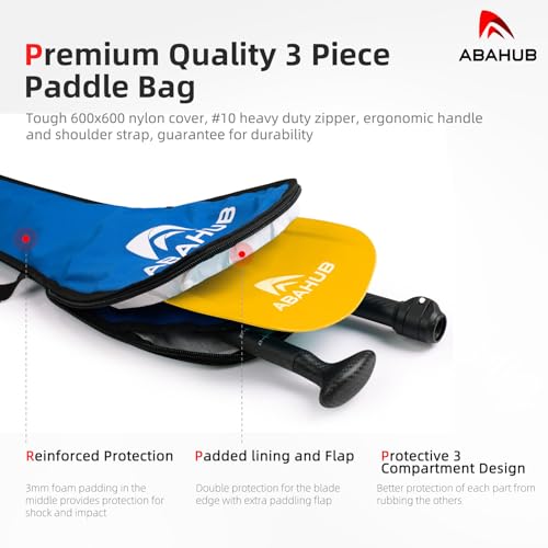 Abahub 1 x 3 Section Carbon Fiber SUP Paddle, Adjustable 67''-86'' Stand Up Paddle Lightweight Carbon Shaft, Black/Blue/Yellow/Green/Orange/Red Plastic Blade + Paddle Bag - color: Yellow-SUP Paddle