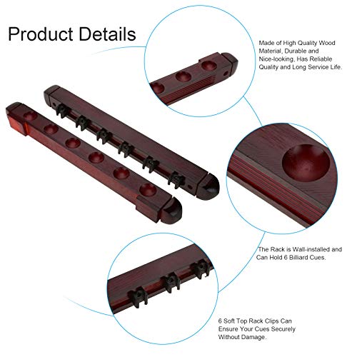 Keenso Billiard Pool Cue Rack, Wooden Wall Mounted Rack Stick Holder Billiard Pool Cue Wall Rack