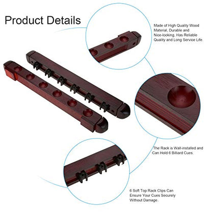 Keenso Billiard Pool Cue Rack, Wooden Wall Mounted Rack Stick Holder Billiard Pool Cue Wall Rack