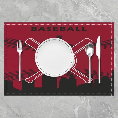 Erosebridal Baseball Placemats Set of 4 for Boys,Kids Softball Place Mats 12x18 inch,Red Black Baseball Player Table Mats,Sports Game Meal Mats for Dining Table(Arizona) - color: Arizona