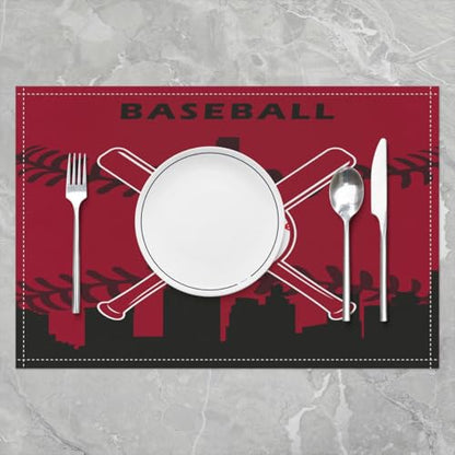 Erosebridal Baseball Placemats Set of 4 for Boys,Kids Softball Place Mats 12x18 inch,Red Black Baseball Player Table Mats,Sports Game Meal Mats for Dining Table(Arizona) - color: Arizona