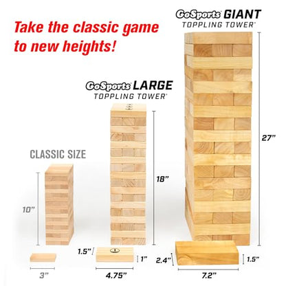 GoSports Giant Wooden Stacking Game - Stacks Up to 5 ft - Choose Brown Wood Stain, Gray, Natural, Stars & Stripes, or Tropical Hardwood - Toppling Tower - color: Natural