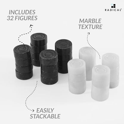 Radicaln Marble Checker Figures 1.25'' inches Black and White Handmade Checkers Pieces for Adults Board Game Draughts Checker Pieces for Checker & Chess Board Game - color: Black and White