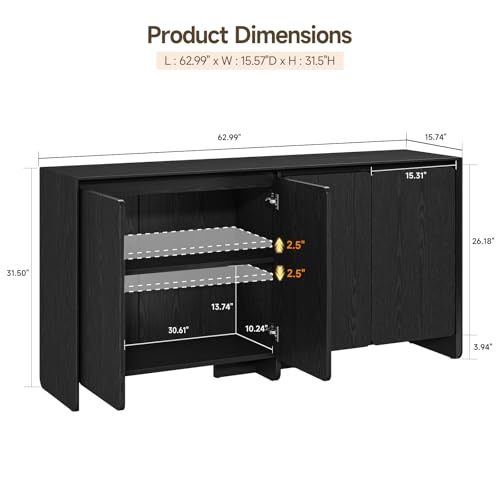 ONBRILL 63" Sideboard Buffet Cabinet with Storage, Buffet Sideboard Cabinet with 4 Doors & Adjustable Shelves, Modern Coffee Bar Console Table for Living Room, Kitchen, Entryway (Black) - color: Black
