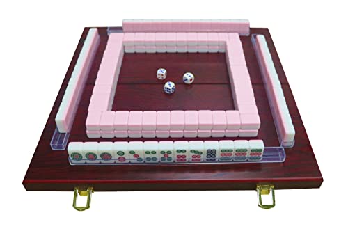 Miniature Chinese Mahjong Game Set with Foldable Table 144 Mini-Tiles, Case, and Accessories, Travel Set (Pink, 22MM) - color: Pink