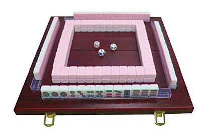 Miniature Chinese Mahjong Game Set with Foldable Table 144 Mini-Tiles, Case, and Accessories, Travel Set (Pink, 22MM) - color: Pink