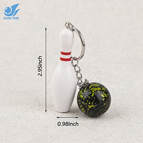 Azure Zone, Pack of 10 Bowling Pin Keychains Ball Charm Key Chain Sports Keyring