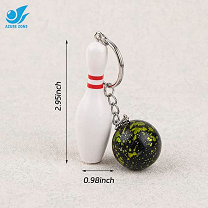 Azure Zone, Pack of 10 Bowling Pin Keychains Ball Charm Key Chain Sports Keyring