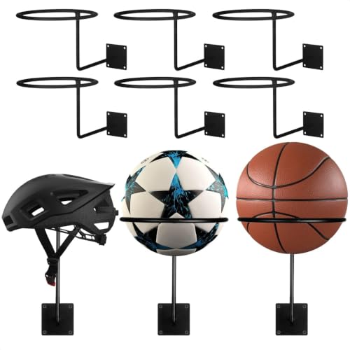 9 Pcs Basketball Holder Wall Mount - Black Metal Sports Ball Storage Rack and Ball Display for Basketball, Football, Soccer, Volleyball, Helmet and Hat - Space-Saving Wall Organizer for Home and Gym