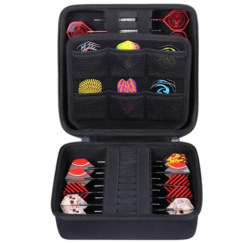 co2CREA Hard Case Compatible with Steel Tip or Soft Tip Darts, Holds 20 Darts and Extra Accessories, Built-In Storage Tubes and Pockets for Flights, Tips, Shafts - color: Black Case, style: Case Holds 20 Darts