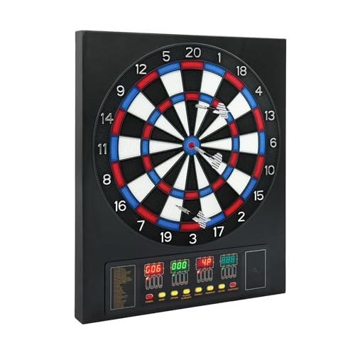 Electronic Dart Board Cabinet Set, Electric Dartboard with 12 Darts & 100 Dart Heads, LED Display, 27 Games and 243 Variations Dartboard Set for Game Rooms, Pubs, Club