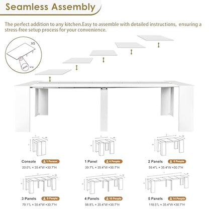 20"-118" White Extendable Dining Table for 2-12 People, Modern Modular Extension Table, Space-Saving Extra Long Folding Dining Table, Multifunctional Conference Meeting Table - color: White, style: 20" - 118.5" (2-12 People)