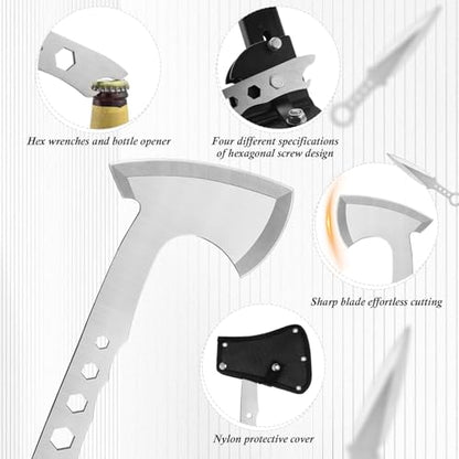 6 Pack Throwing Axes 10 Inch Full Tang Throwing Axes Tomahawks Set Stainless Steel Balanced Axes with Nylon Sheath Bottle Opener Wrench for Competiton Recreation