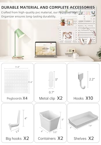 Wall Organizer Peg Board - Elevate And Declutter Your Gaming And Office - Create A Perfectly Structured Space(White) - color: White
