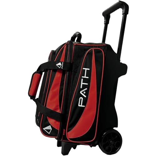 Pyramid Path Premium Deluxe 2 Ball Double Roller Bowling Bag With Large Separate Shoe Compartment (Up To US Mens Size 15) and Oversized Accessory Pocket, Retractable Locking Handle - Extends to 37" - color: 1-Red