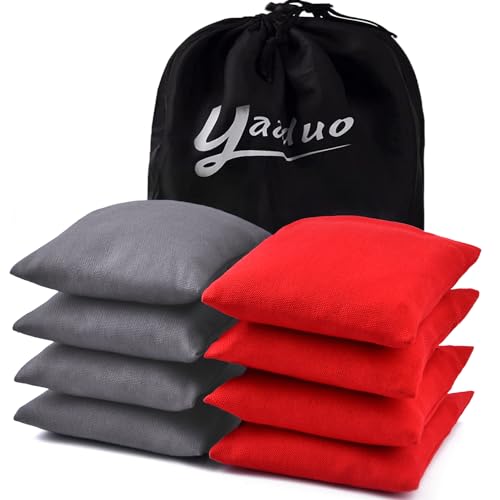 Set of 8 Regulation Cornhole Bags Double Sided, Weather Resistant Bean Bags for Cornhole Toss Game, Corn Hole Beans Bags with Tote Bag - color: Grey/Red