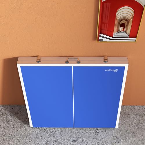 Mini Ping Pong Table Set for Outdoor and Indoor, Foldable Table TTable with Net, 2 Paddles, 3 Balls, Adjustable Feet, Easy Assembly, Blue