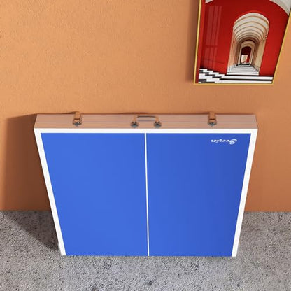 Mini Ping Pong Table Set for Outdoor and Indoor, Foldable Table TTable with Net, 2 Paddles, 3 Balls, Adjustable Feet, Easy Assembly, Blue