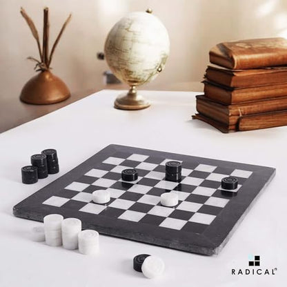 Radicaln Marble Checkers Board Game 15" Inches Black and White Handmade 2-Player Tournament Checker Set, Board Game Set – Elegant Holiday - color: Black and White
