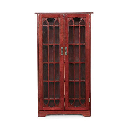 SEI Furniture - Window Pane Media Cabinet - Cherry - Transitional Design, Brown Glass and Wood - Ideal for Home Office, Living Room (MS1073)