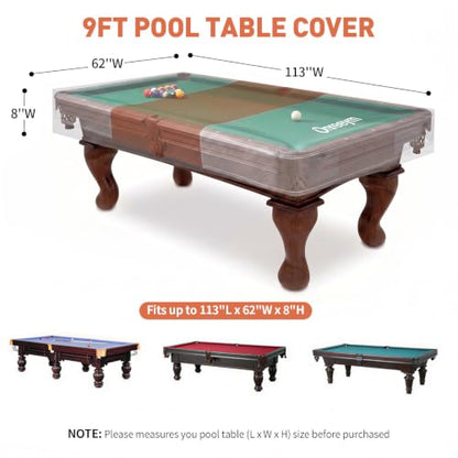 Oreenym Pool Table Cover 9FT, Billiard Tables Cover with Storage Pocket | Heavy Duty 600D Oxford, Waterproof & UV Resistant, Tear & Scratch Resistant, Easy to Clean - size: 9ft - 112"L x 62"W x 8''H