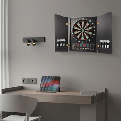 Classic Dartboard Cabinet，Electronic Dartboard Cabinet Set，Dartboard Cabinet Set with Darts and Heads LED Displays for Offices, Gardens, Party Rooms - style: Classic Dartboard Cabinet（Black）