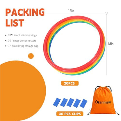 Hopscotch Rings, 2-Set – 20 Round Hoops (15-inch) + 30 Connectors, Agility Rings for Kids, Builds Gross Motor Skills, Preschool & Kindergarten PE, Indoor/Outdoor Playground Obstacle Course - style: 15" Hoop – 2 Set
