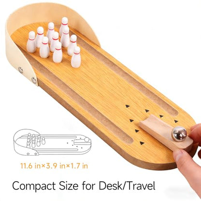 SANTA CASA Tabletop Mini Bowling Game Set for Adults Teens Kids, Wooden Funny Desktop Toys, Stress Relief Office Gadgets, White Elephant Gifts, Stocking Stuffers