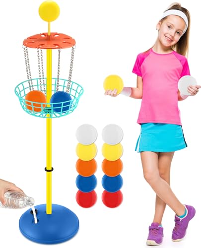 Meooeck 42 Inches Mini Disc Golf Baskets with 10 Flying Discs Golf Starter Set for Indoor Outdoor Yard and Beach Games - style: Chic Color