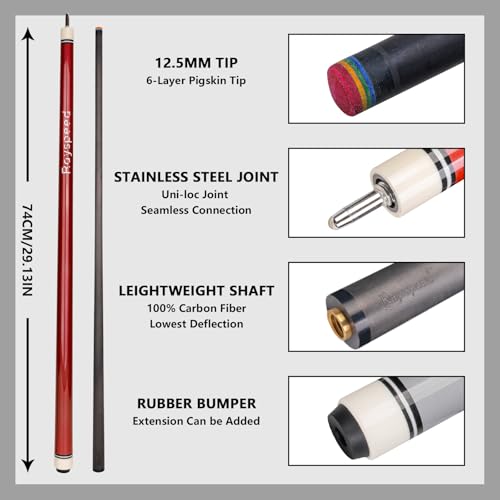Carbon Fiber Pool Cue Stick 12.5mm Low Deflection Full Carbon Technology Pool Stick for Adults Professional Billiard Cue with Uni-loc Pin Joint - color: Burgundy