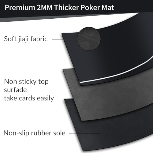 nuveti Poker Mat - 55 x 28inch Non-Slip Poker Table Game Mat - Portable Rubber Waterproof Poker mat for Table 6-8 Player Card Game Anti-Slip Rubber Poker Table Top Layout - color: 55 X 28 Inch Heiwuzuoweikuan
