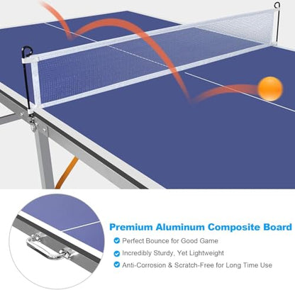 6ft Mid Size Blue Foldable Portable Ping Pong Table Indoor Outdoor Game Set with Net 2 Paddles 3 Balls
