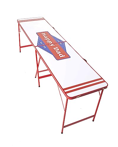 Happy Dad Portable Pong Table for Party, Tailgate Games, Folding Table for Indoor or Outdoor, Durable Scratch Proof Aluminum and Wood, Carrying Handles, 94.5”x 23.6” x 31.5”