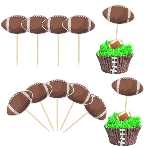 36Pcs American Football Cupcake Toppers Rugby Ball Cupcake Decorations Sport Ball Cupcake Toothpicks for Football Themed Baby Shower Kids Birthday Party Cake Decorations - style: American Football