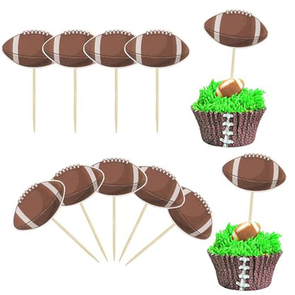 36Pcs American Football Cupcake Toppers Rugby Ball Cupcake Decorations Sport Ball Cupcake Toothpicks for Football Themed Baby Shower Kids Birthday Party Cake Decorations - style: American Football