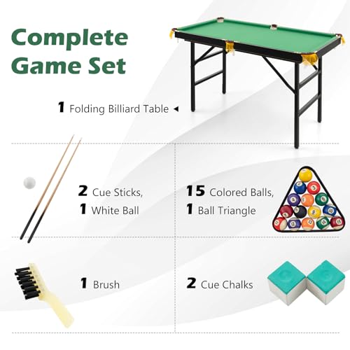 LDAILY 47"/48" Billiard Table Set, Portable Pool Ball Game with 2 Cue Sticks, 2 rubs & 16 Balls, Pocket Holders, Triangle Gauge, Brush, Mini Tabletop Pool Set for Kids Adult