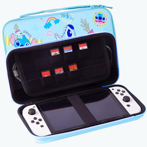 PERFECTSIGHT Switch Carrying Case for Nintendo Switch OLED, Cute Portable Travel Switch OLED Carry Case Inner Protective Storage Bag for NS Console & Accessories (Blue ST) - color: Blue ST
