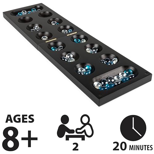 Spin Master Games, Legacy Deluxe Mancala, Classic Game with Folding Wooden Board & Colorful Glass Stones, Family Game, for Ages 8 & Up - color: Mancala