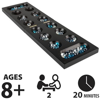 Spin Master Games, Legacy Deluxe Mancala, Classic Game with Folding Wooden Board & Colorful Glass Stones, Family Game, for Ages 8 & Up - color: Mancala