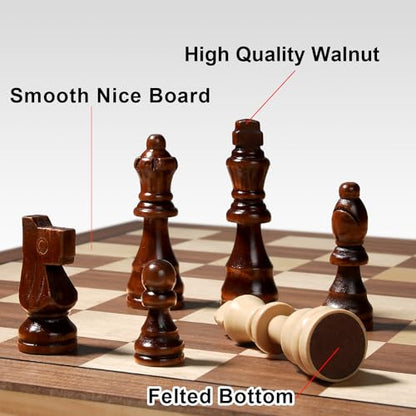 Vahome Magnetic Chess Set for Adults & Kids, 15" Wooden Folding Chess Boards, Handcrafted Portable Travel Chess Game with Pieces Storage Slots, 2 Extra Queens - size: 15 inches