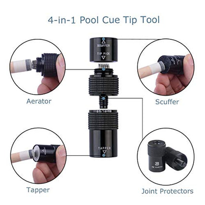 Aluminum 4-in-1 Billiard Pool Cue Tip Accessory Tool Repair Kit (Scuffer, Aerator, Tapper, Joint Protector) - style: 5/16 X 18