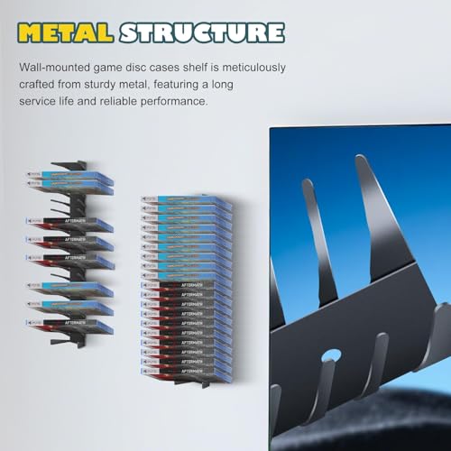 4 Pack Wall Mount DVD Storage Shelf for , CD & Video Game Case - Heavy-Duty Metal CD Rack for PS5 PS4 Xbox Switch - Floating DVD Media Storage Holder & Game Organizer for Gaming Room, Holds 76 Discs - size: 4-Pack